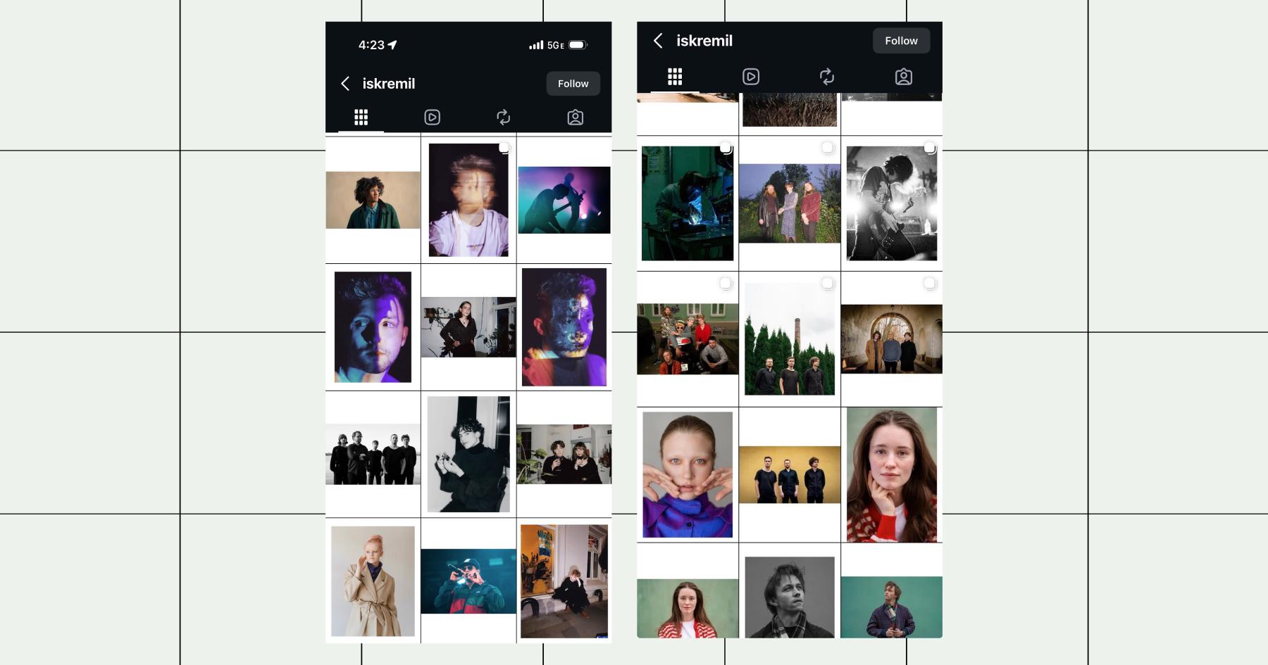 Screenshots of Instagram grids with boarders around their images