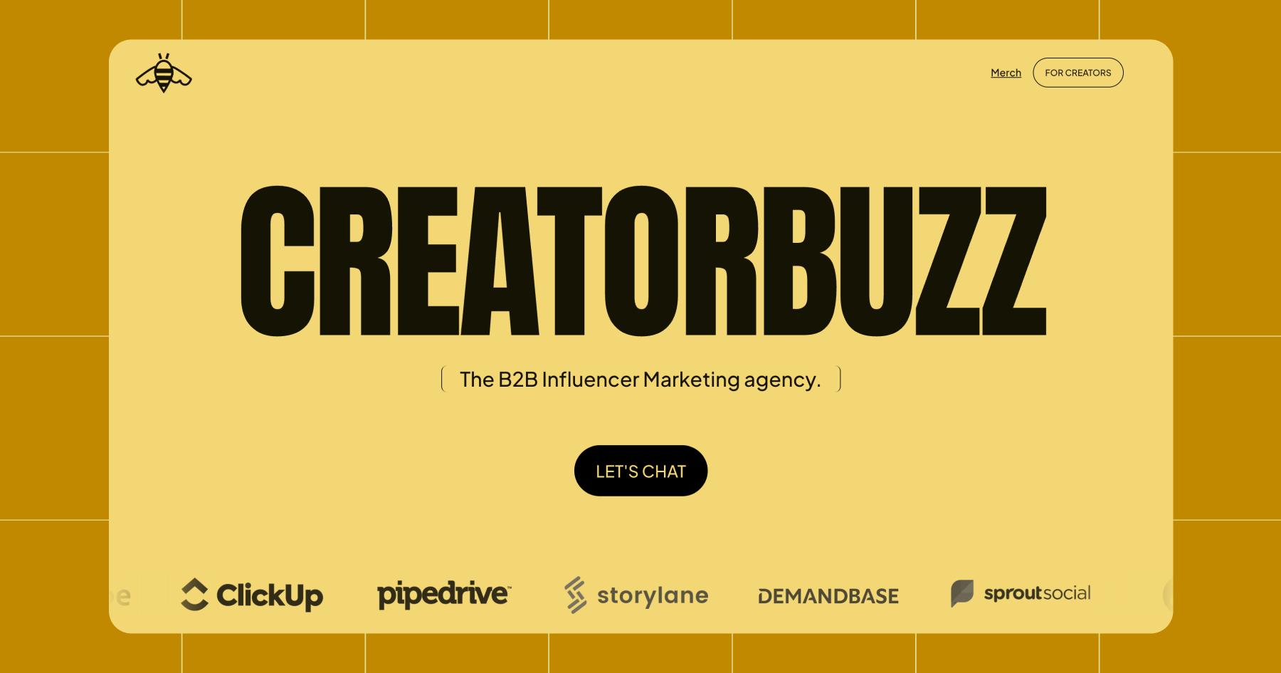 Screenshot of Creatorbuzz homepage "The B2B Influencer Marketing agency"