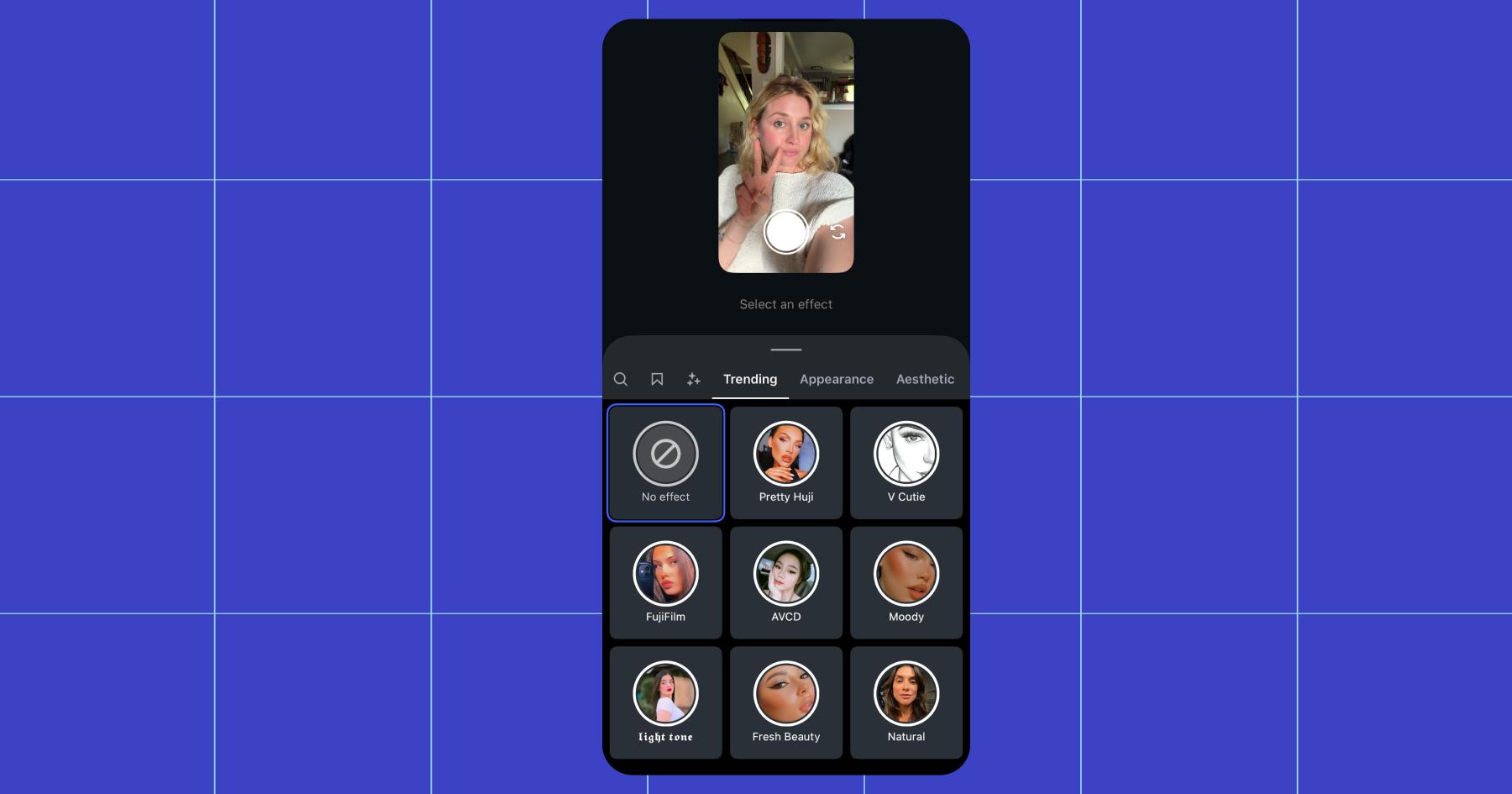 Screenshot of where to find trending Instagram story filters