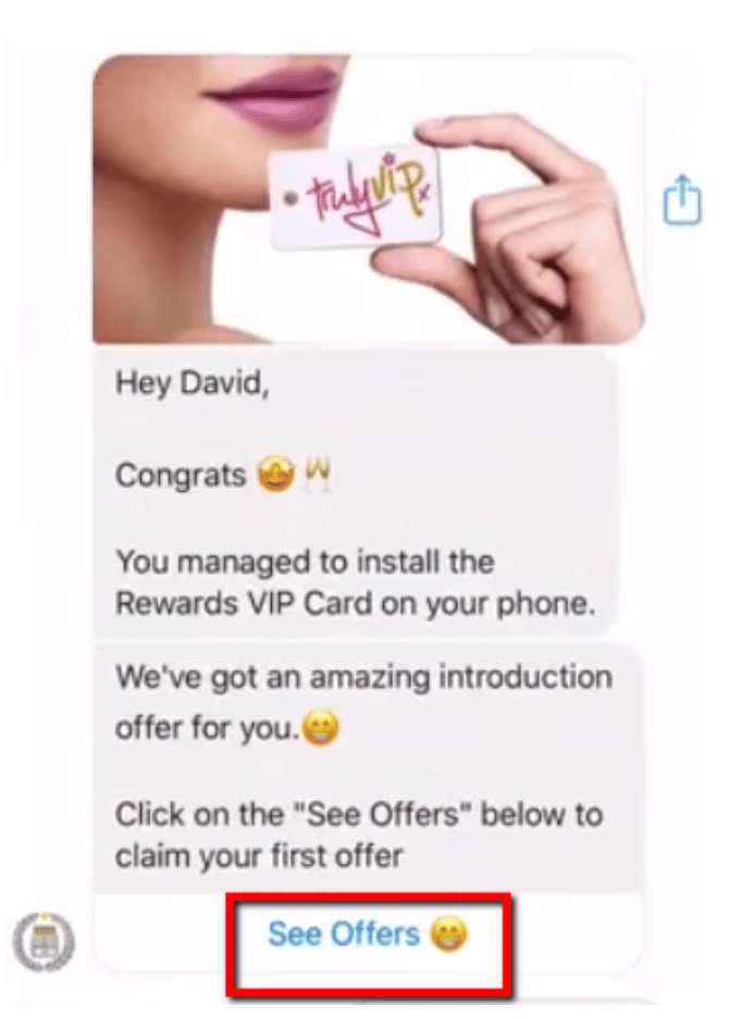 manychat message congratulating the loyalty program user