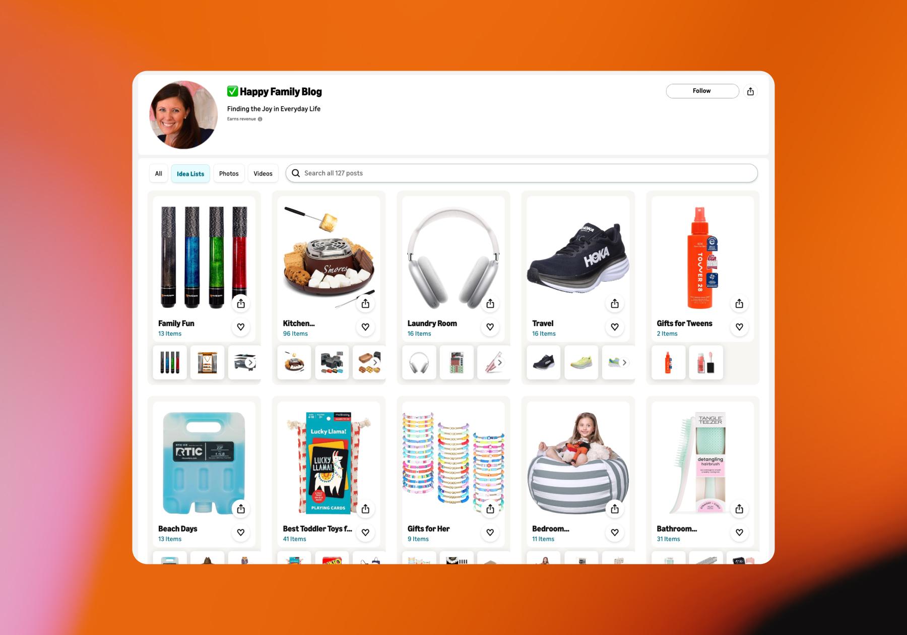 Screenshot of the Happy Family Blog storefront