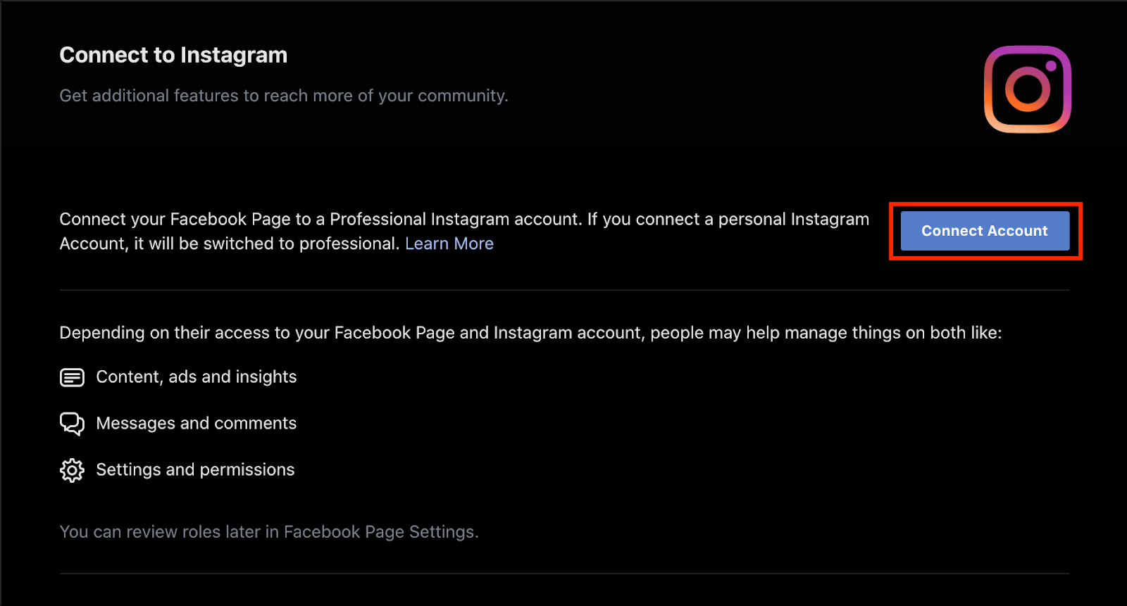 connect facebook and instagram