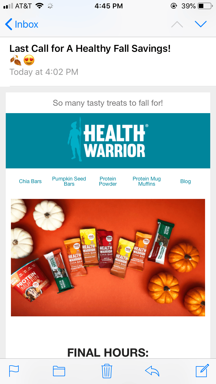 Email Marketing Example for Seasonal Sale from Health Warrior