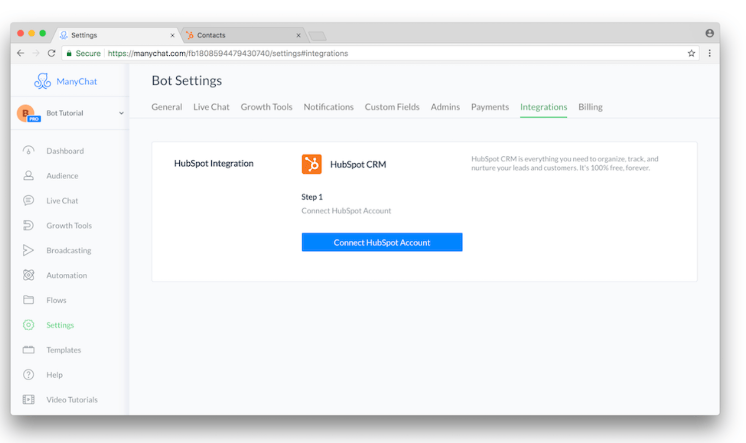 hubspot and manychat integration