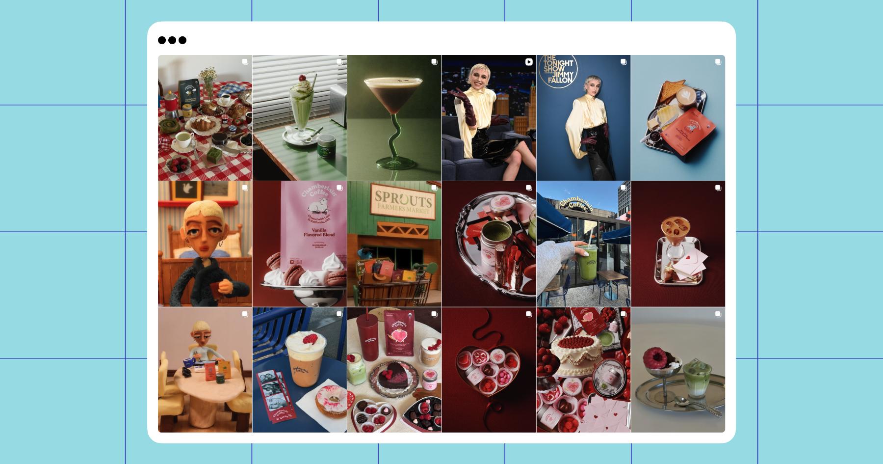 Screenshot of an Instagram grid curating good vibes, aesthetically pleasing, etc 