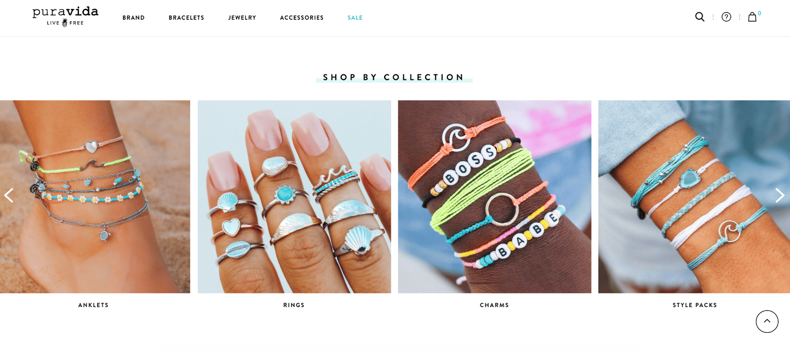 Merchandising example of Collections by Pura Vida