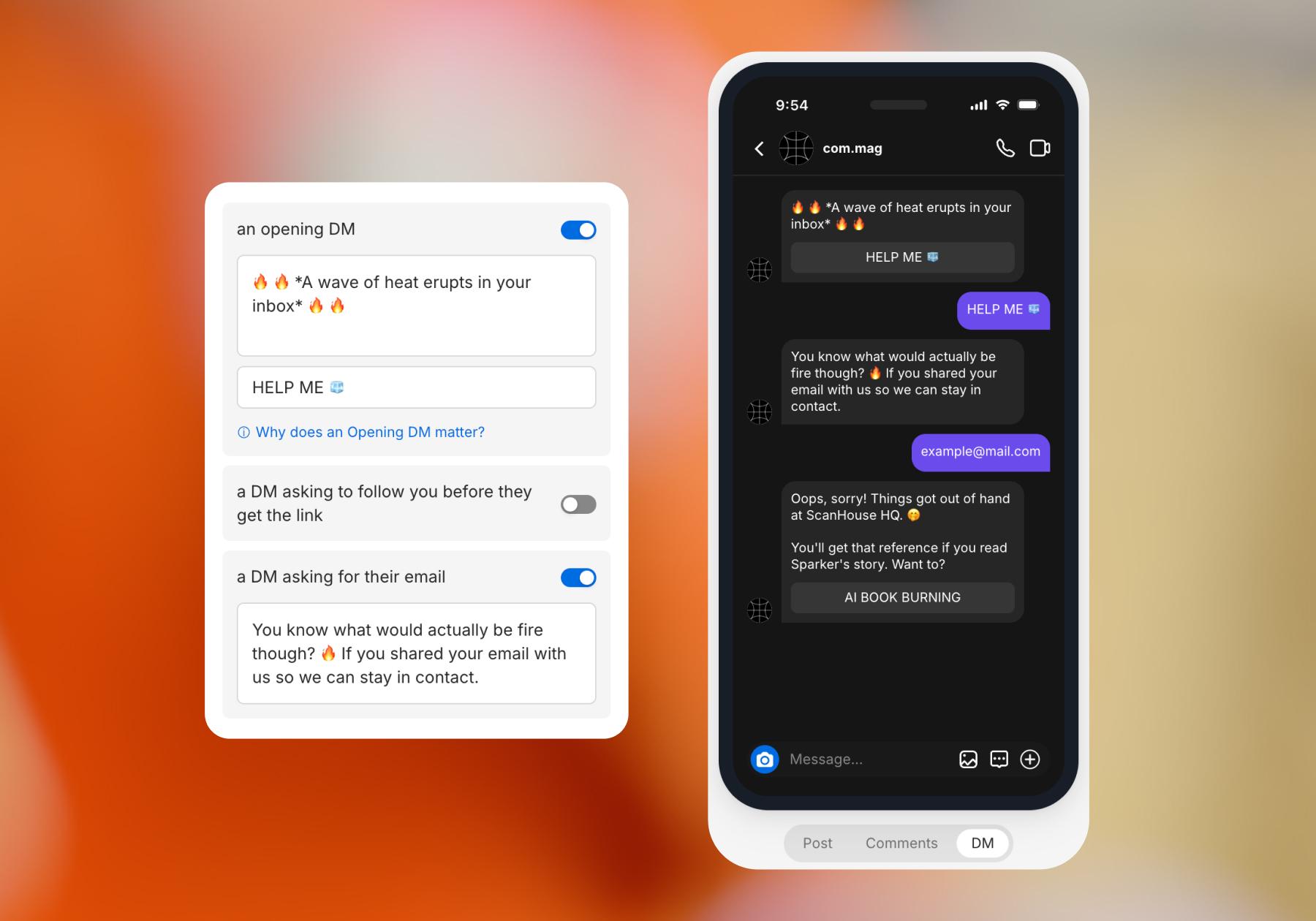 Screenshot of Manychat flow options
