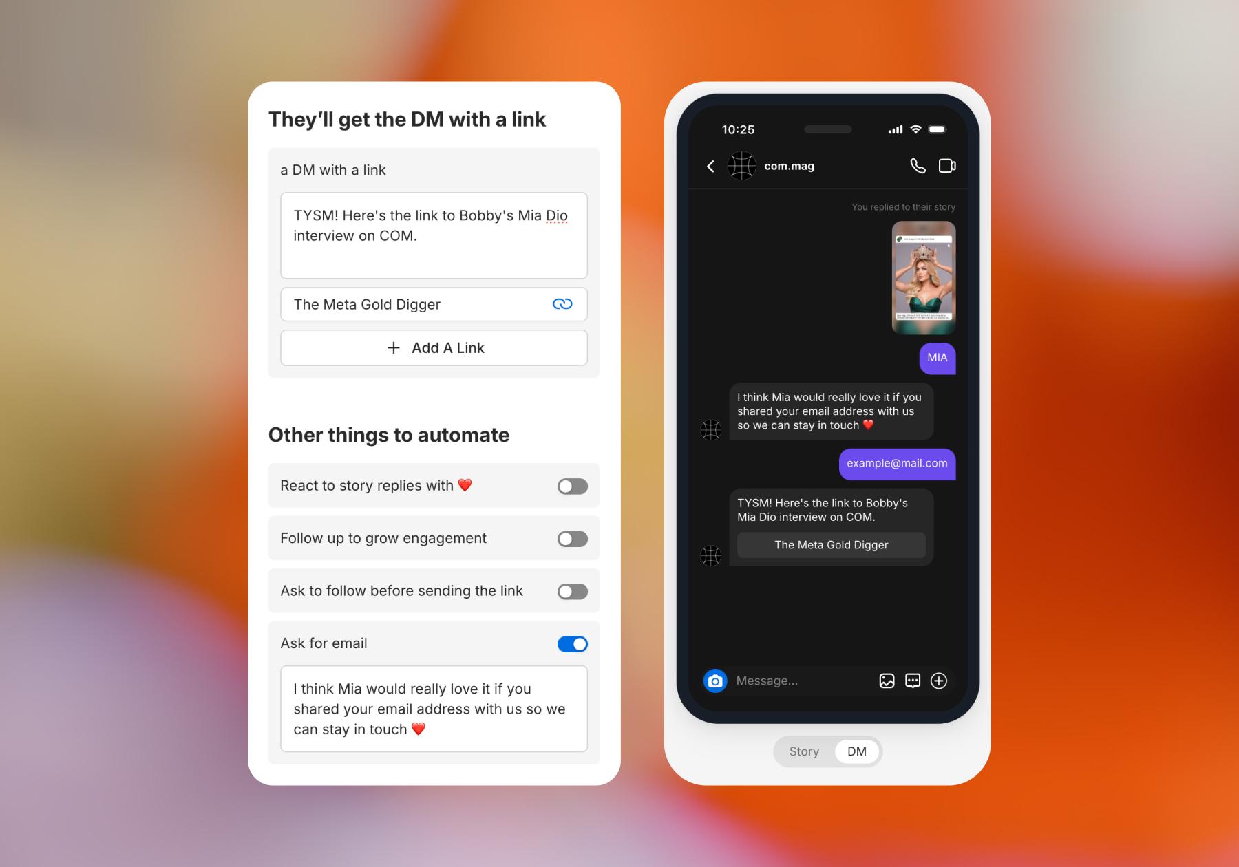 Screenshot of Manychat flow options