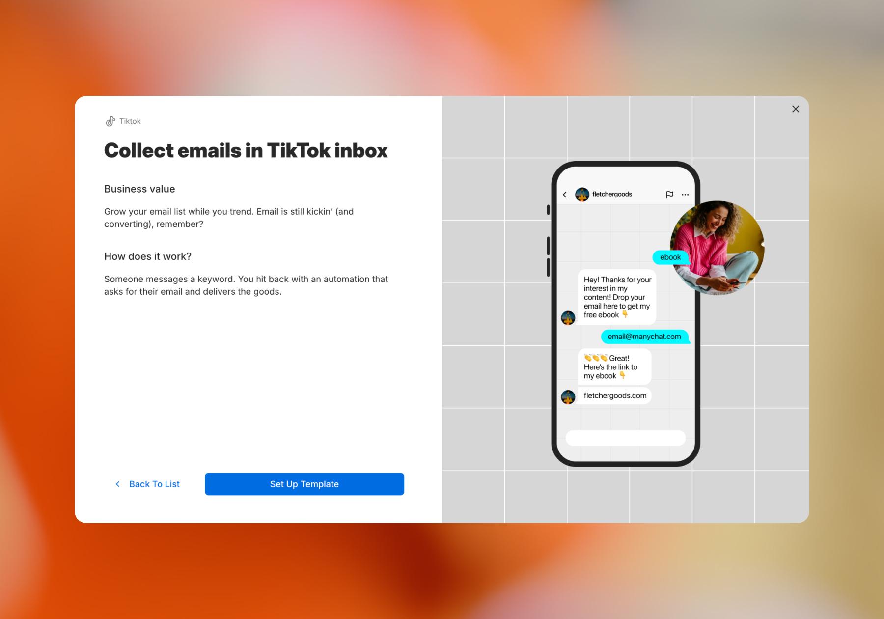 Screenshot of sign-up page for TikTok to collect emails in TikTok inbox