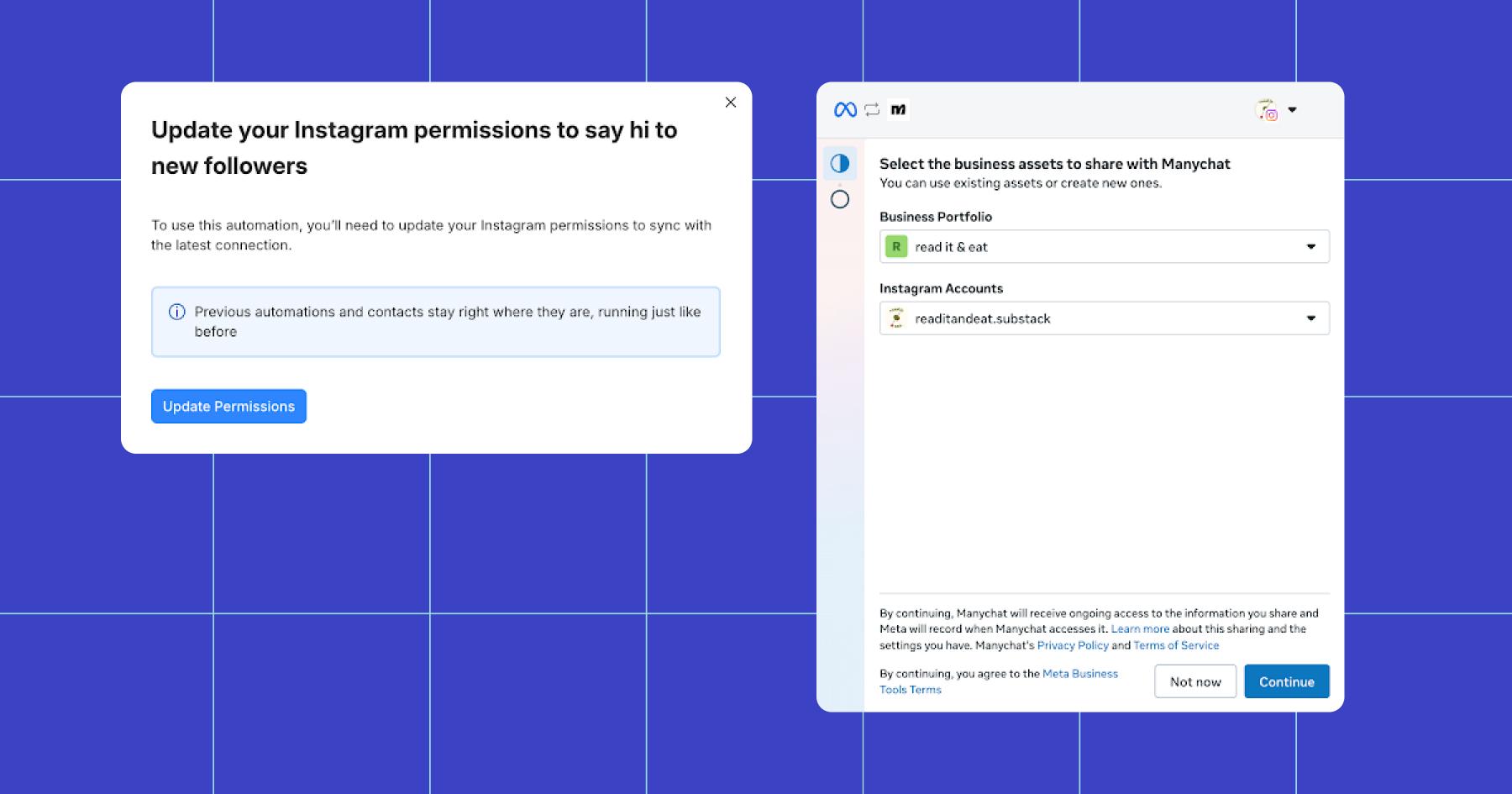 Screenshot of Instagram permissions to update 