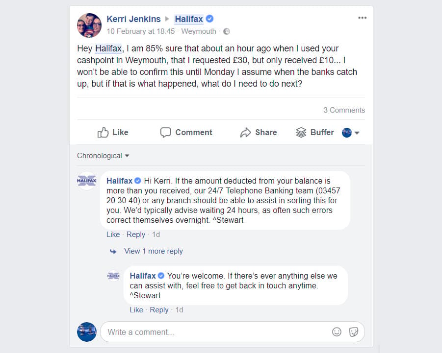 Talking to customers on Facebook business page