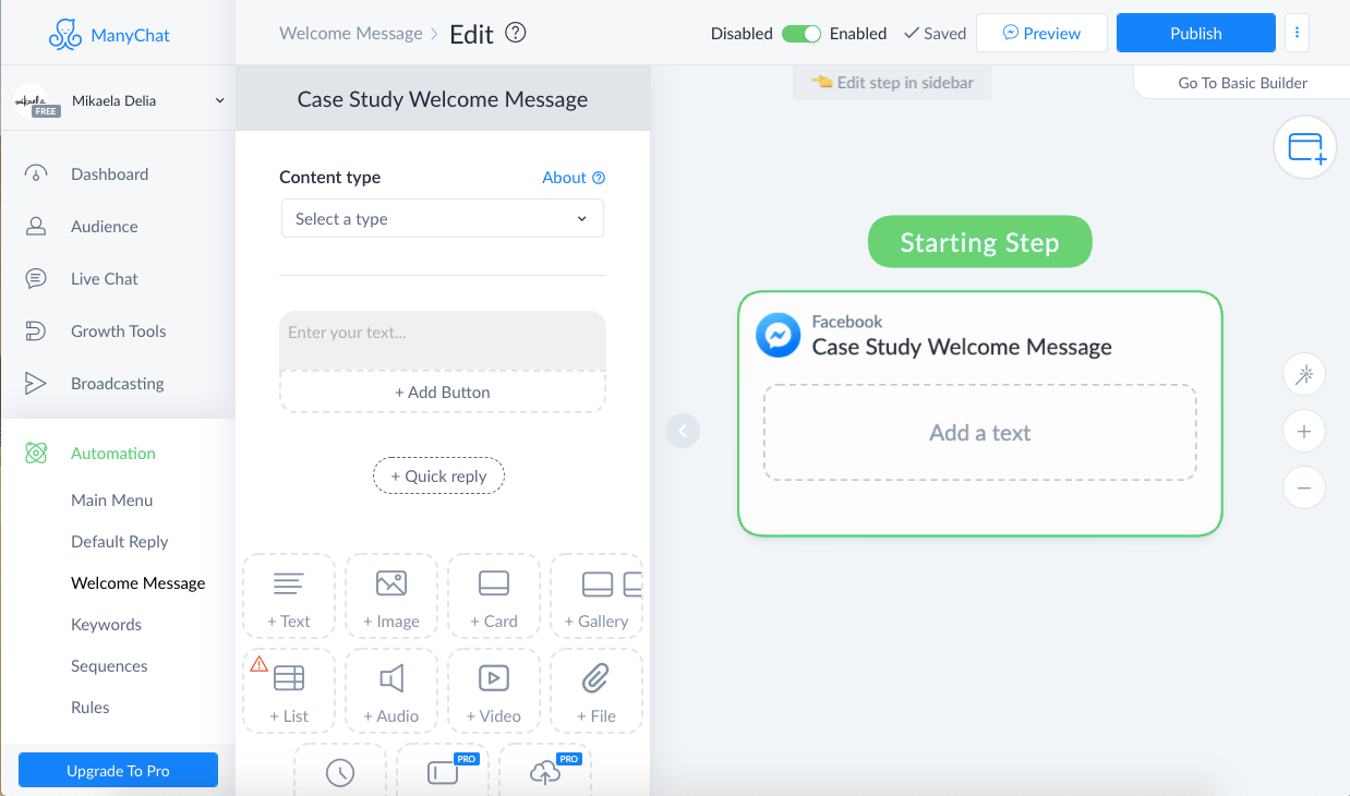 welcome message flow