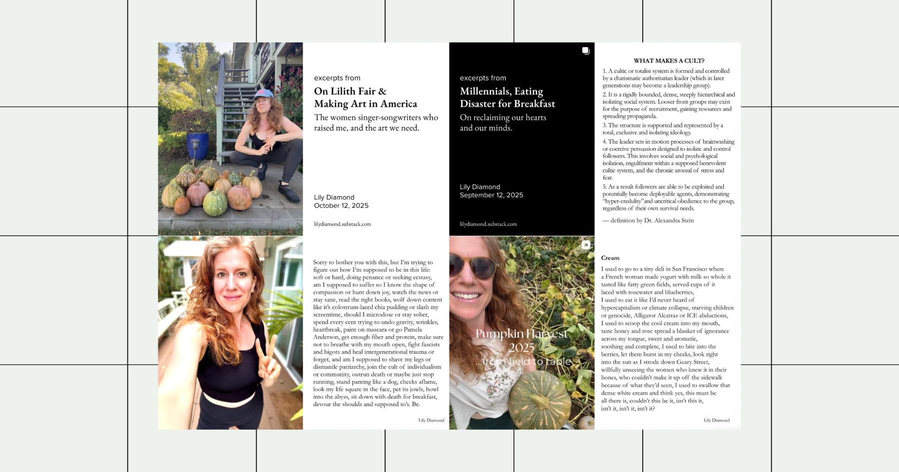 Screenshot of a text-heavy Instagram grid