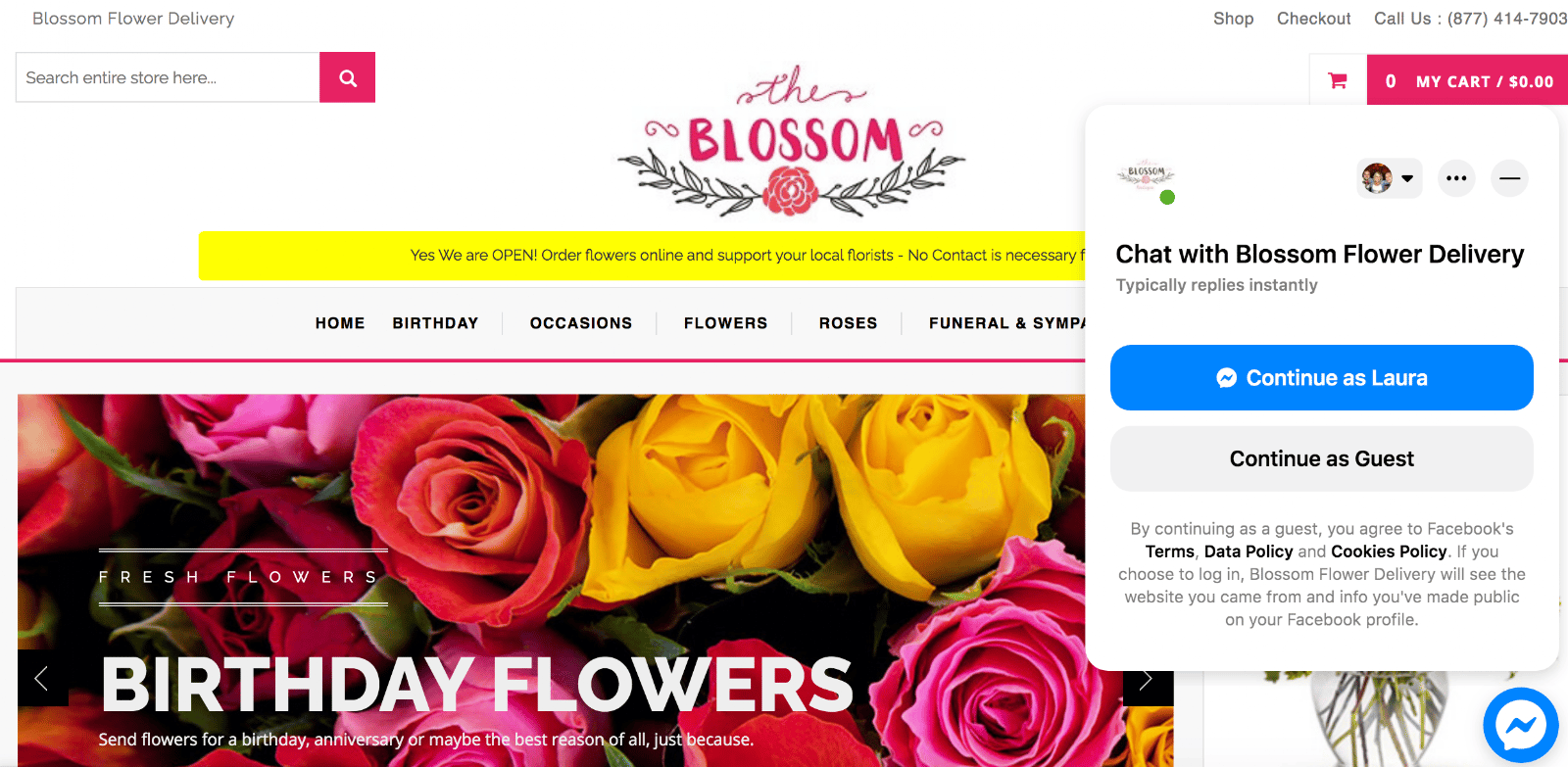 Customer Chat Example for Online Store