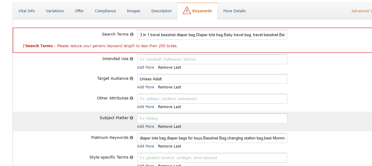 Adding Amazon search terms to your product listing