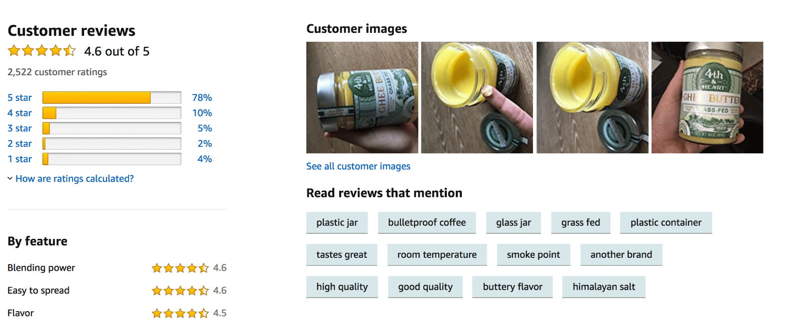 Customer review example from Ghee butter brand
