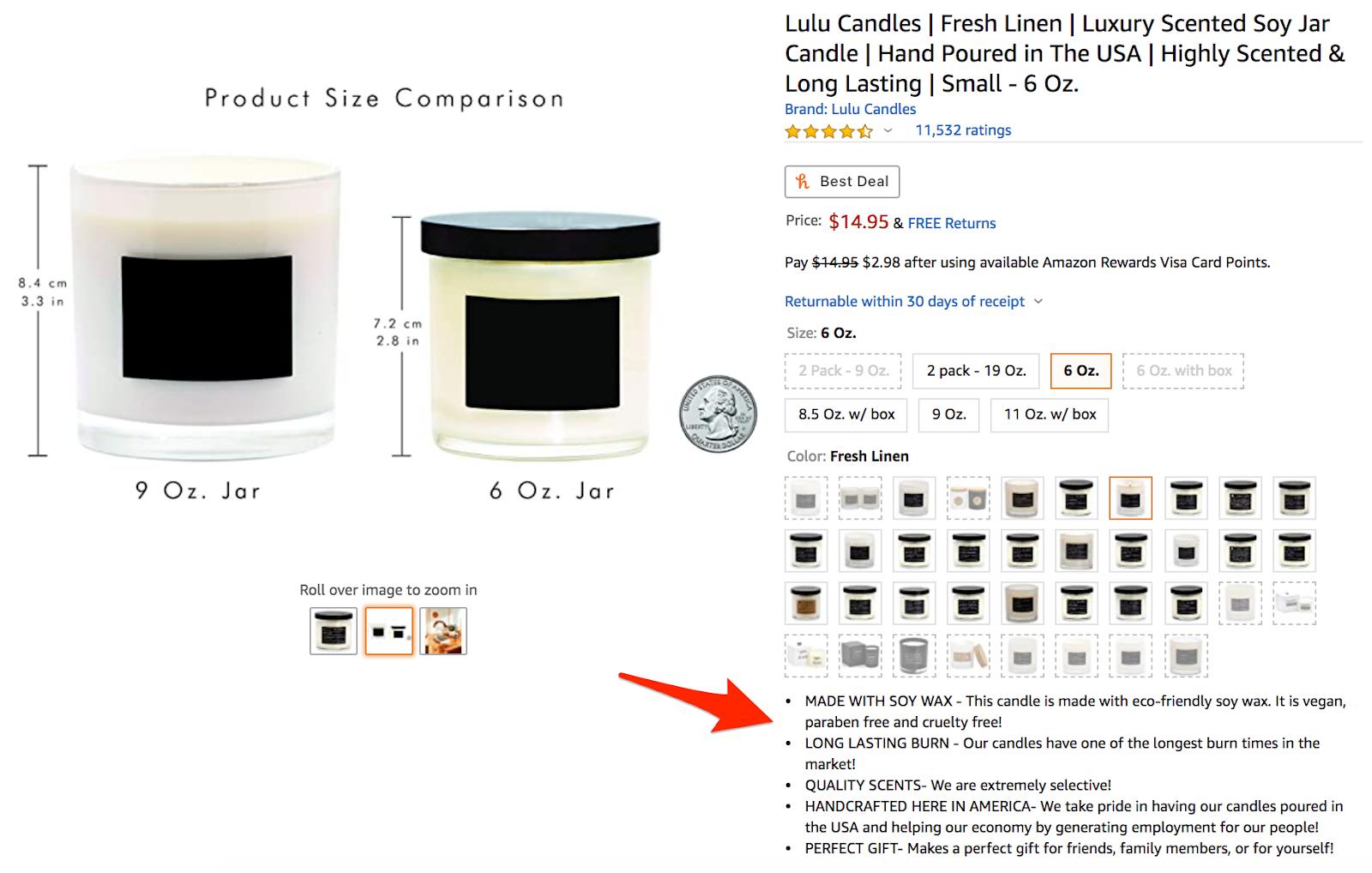 Amazon bullet points listing example