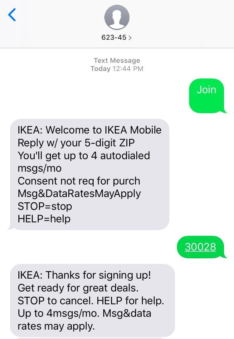 SMS Marketing Example #1 from IKEA