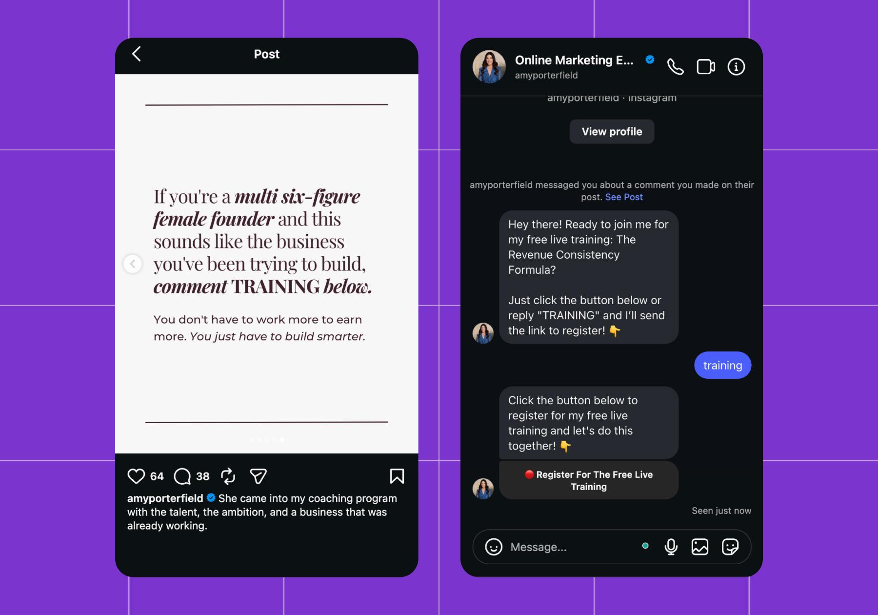 Screenshot of an example offering from Amy Porterfield, a course creator on Instagram