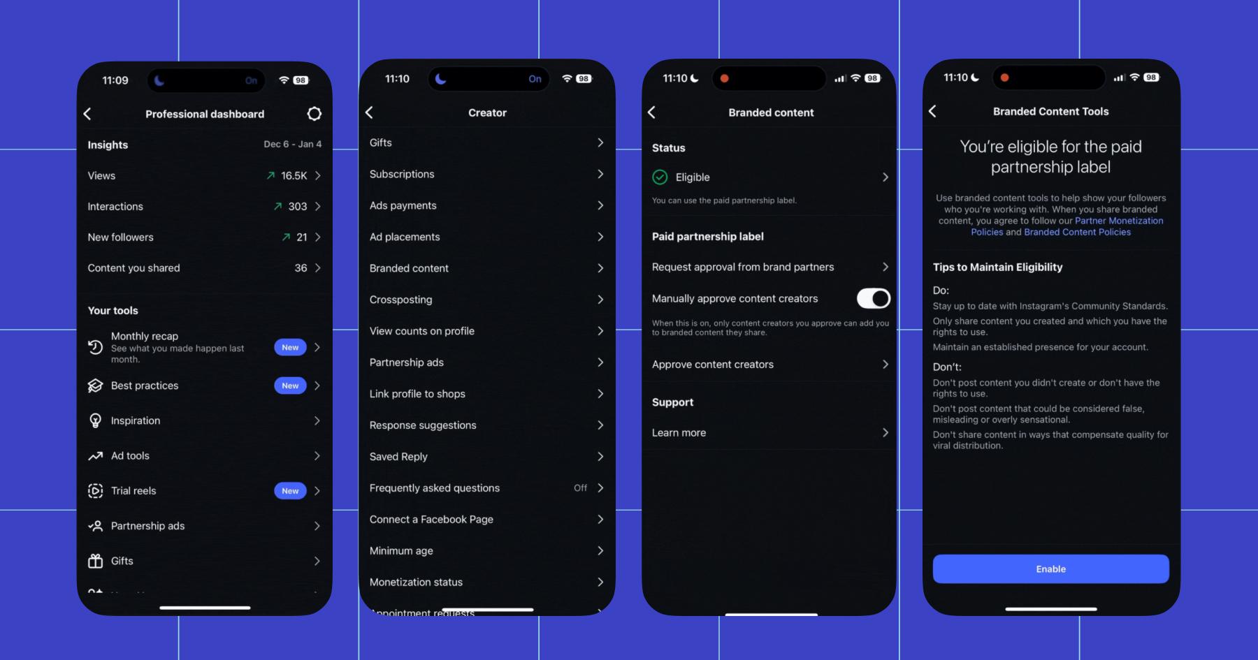 Screenshot of Instagram's Professional Dashboard