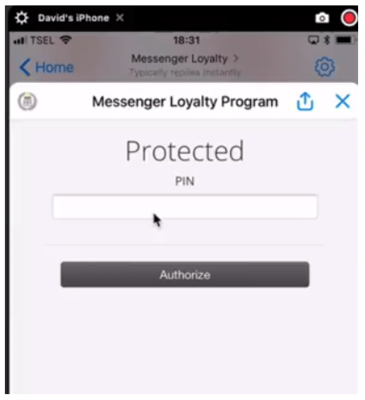 messenger loyalty program example with protected pin
