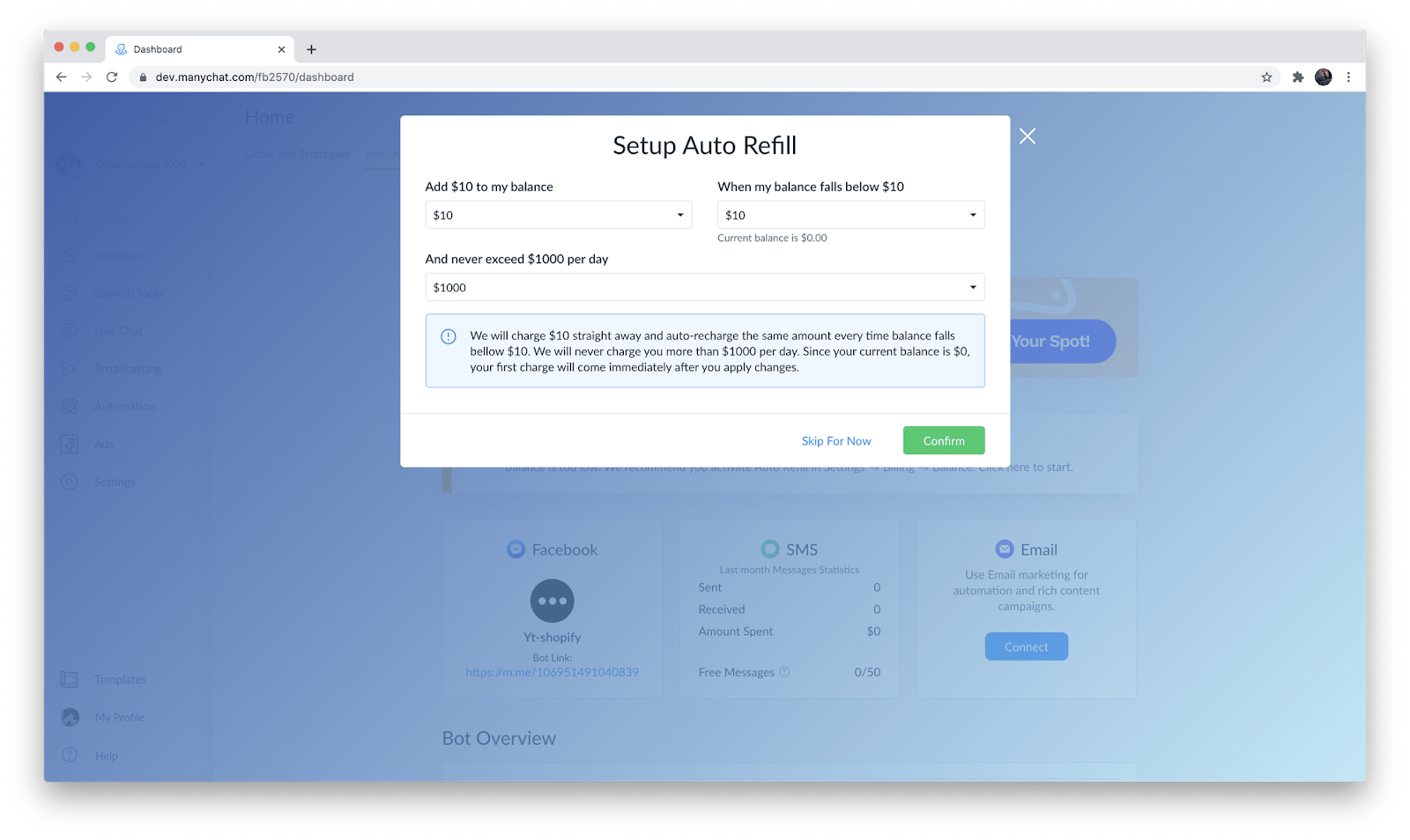 setting up auto refill