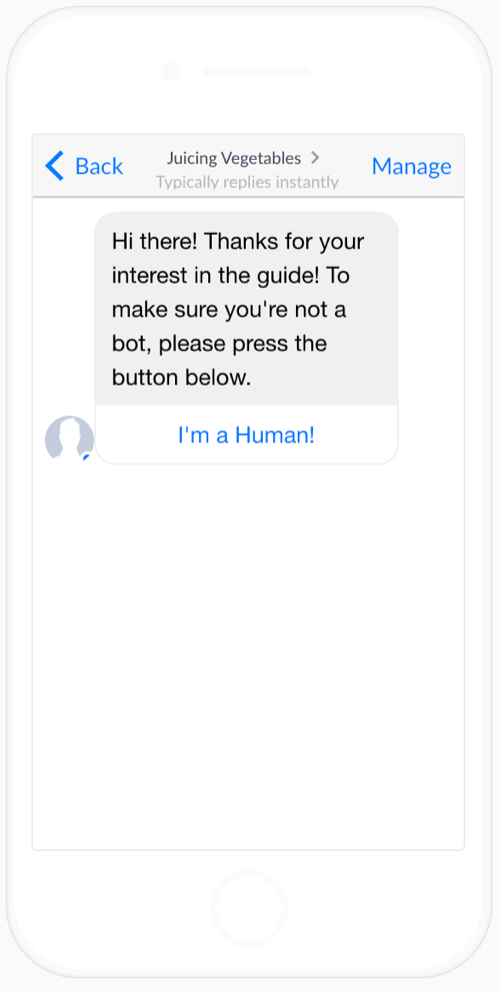 Organifi's Facebook chatbot delivering it's first message