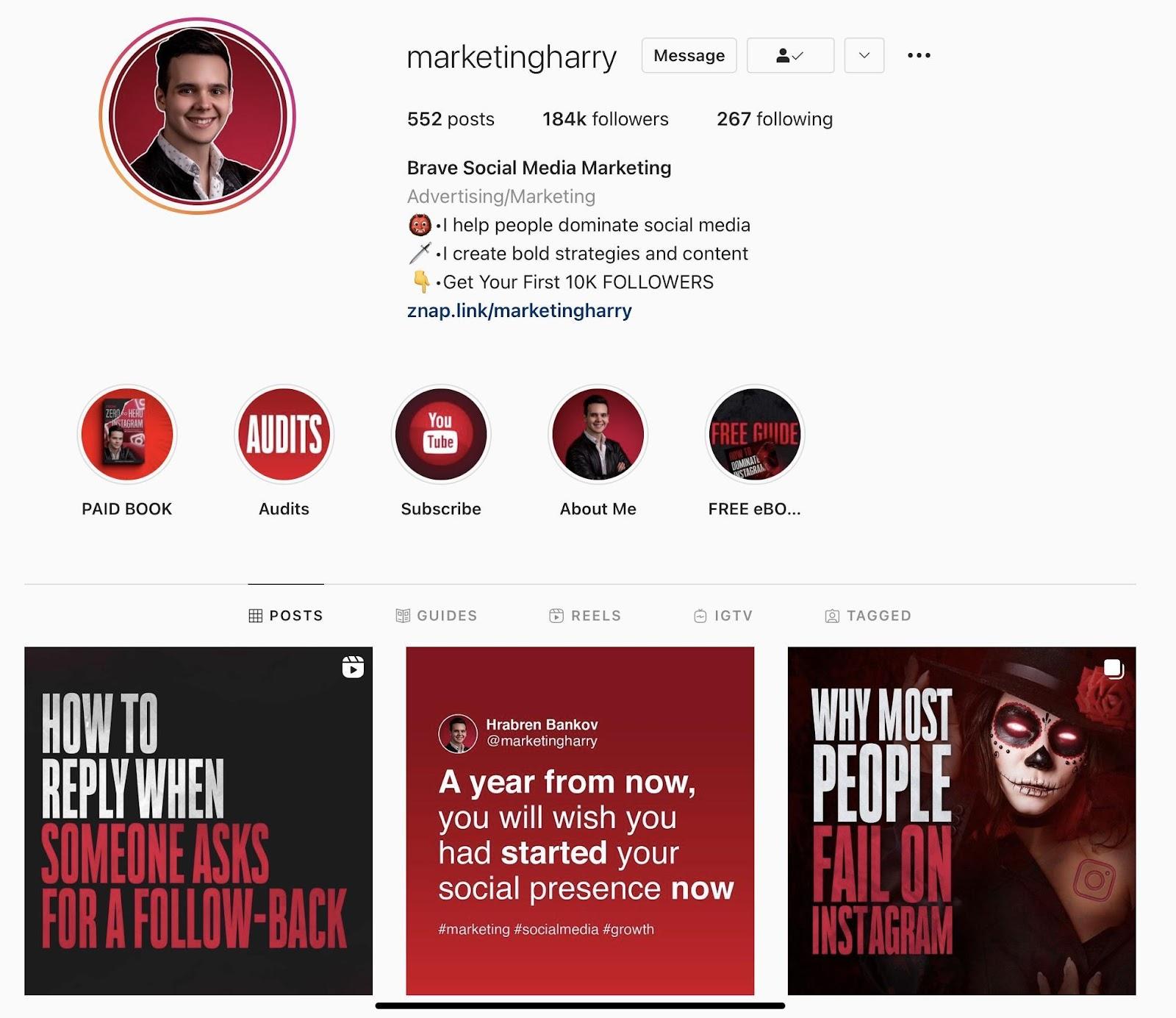 marketingharry on instagram profile