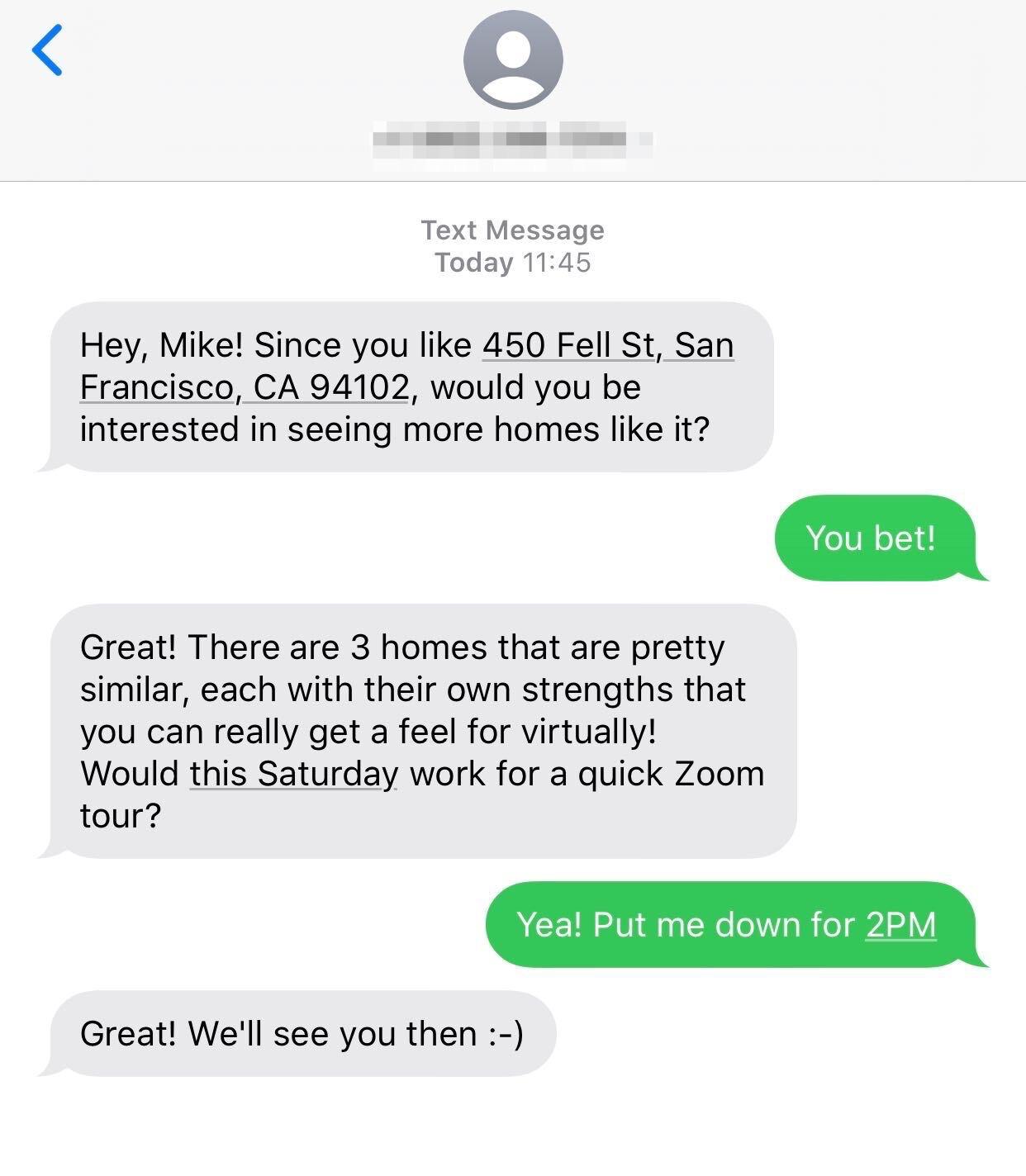 Text message marketing example for real estate agents