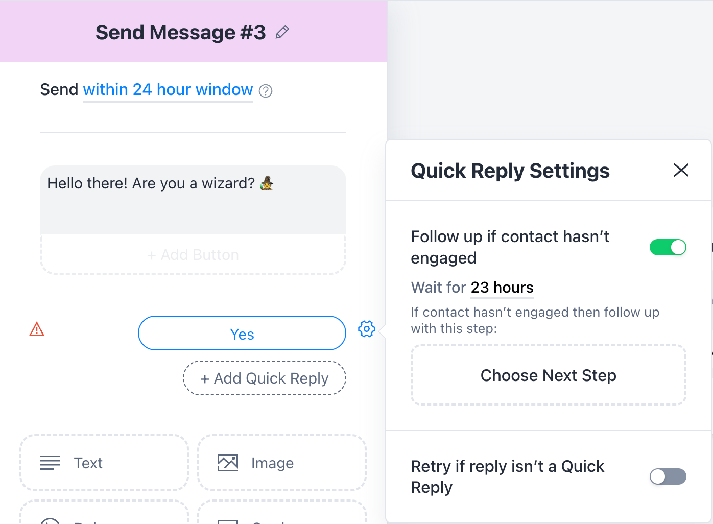 Image of Manychat automating a followup. 