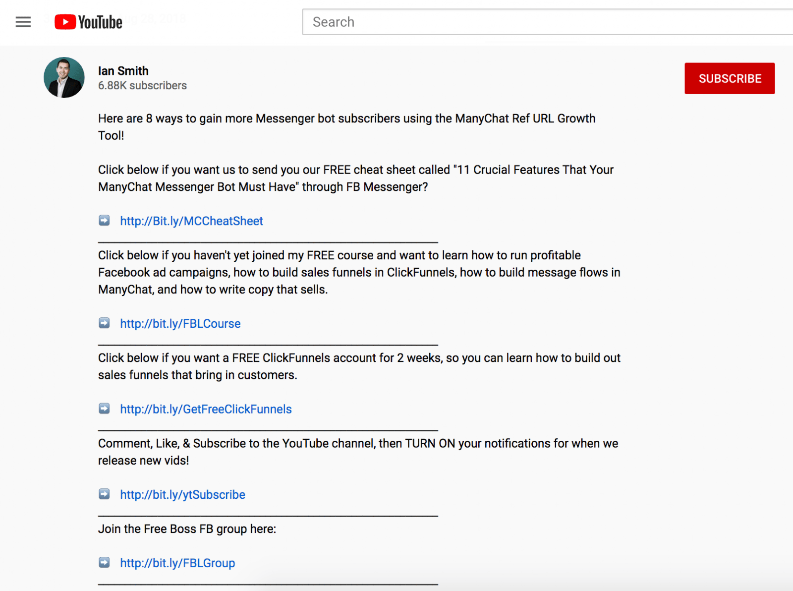 Messenger Ref URL example from YouTube