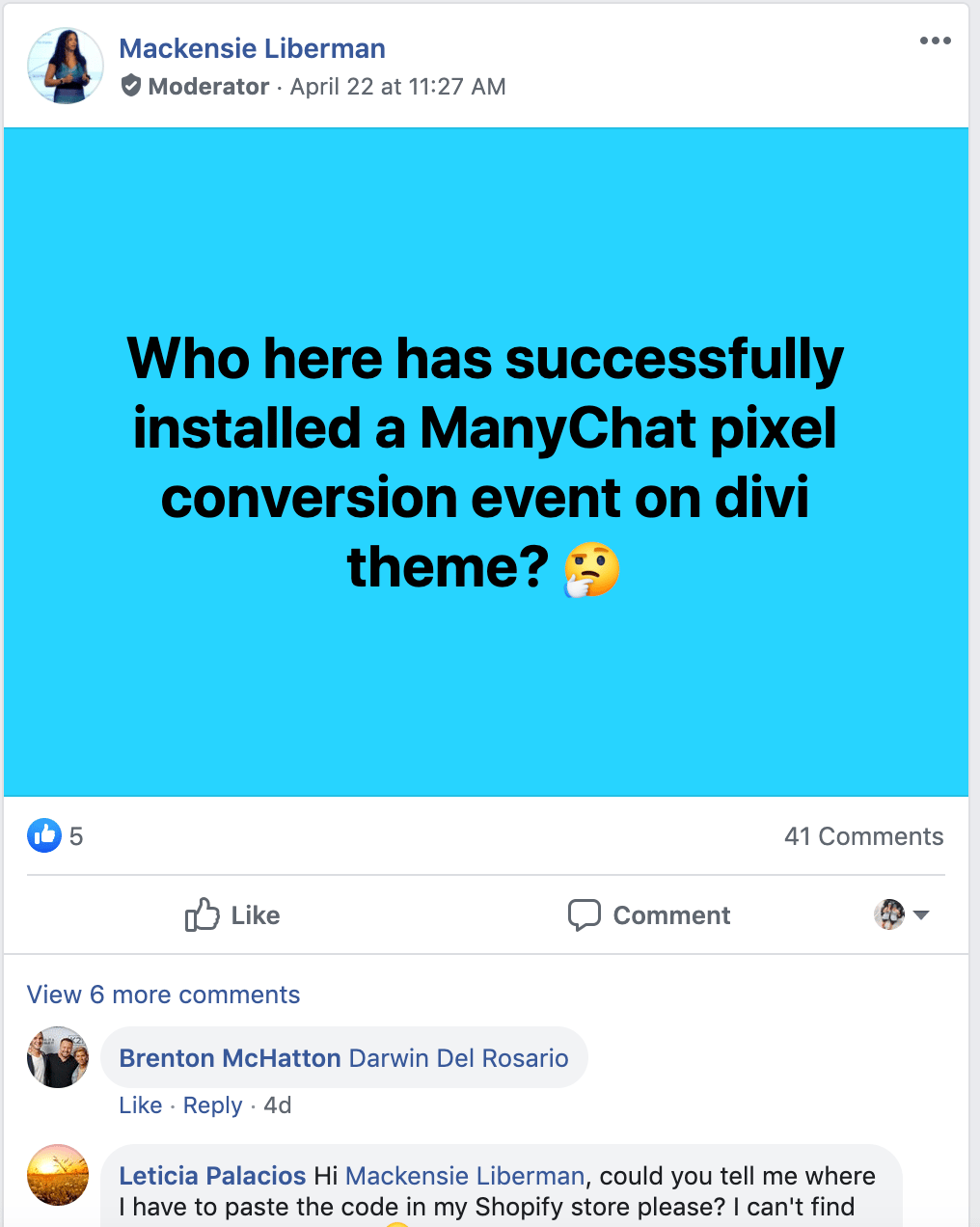 Manychat Community on Facebook Post