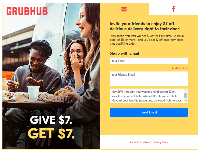 Grubhub Referral Marketing Example | 6 Direct Response Marketing Examples to Try Now