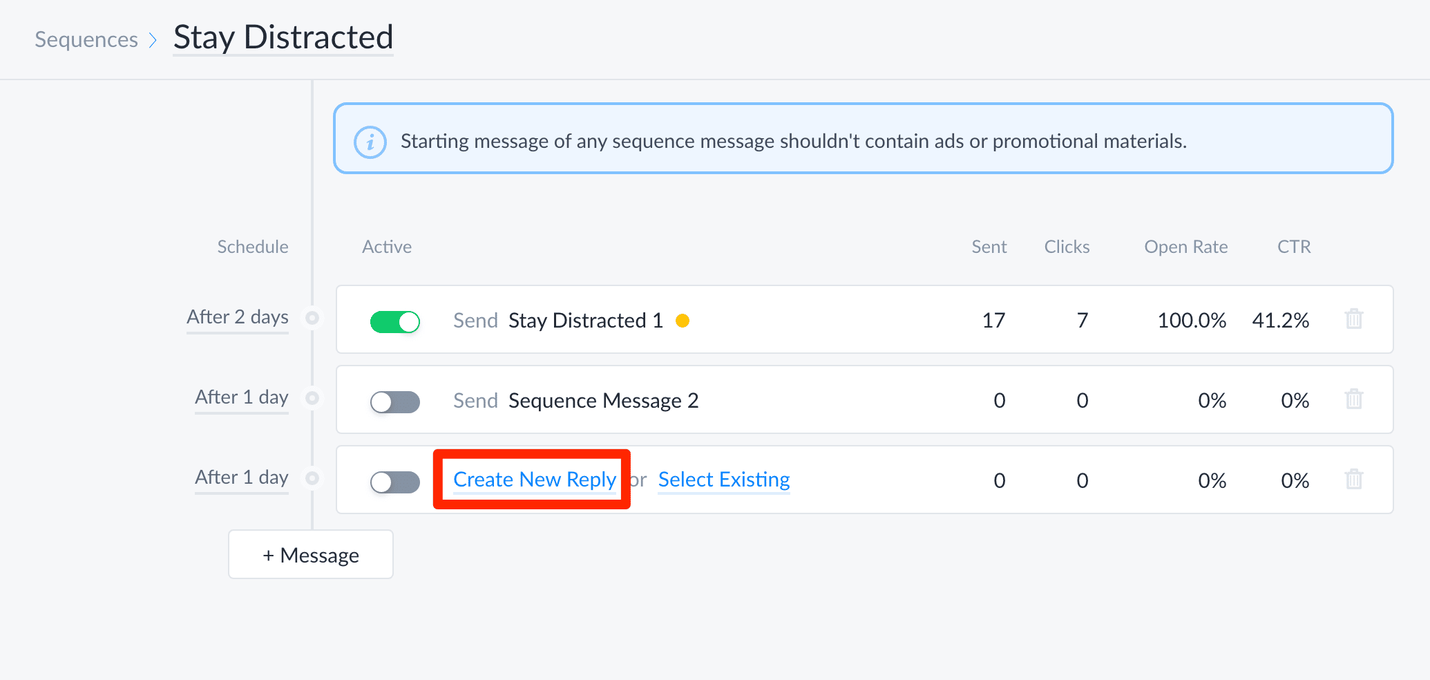 Create new reply on menu