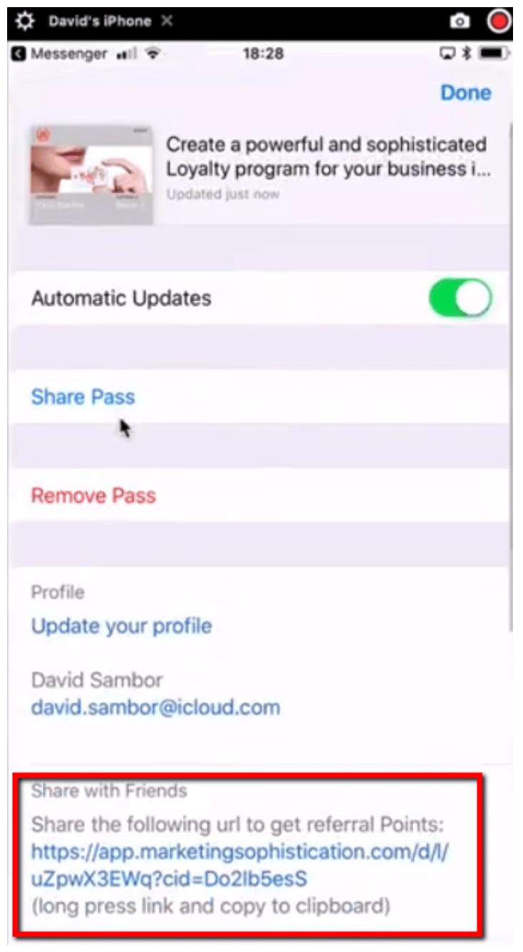 share the loyalty program with friends using mobile wallet
