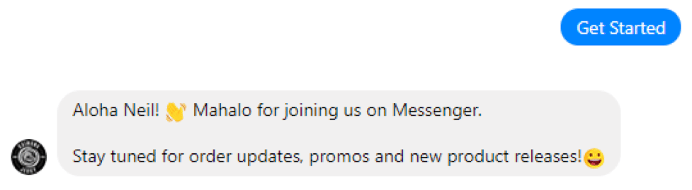 Kaimana Jerky welcome message via manychat messenger