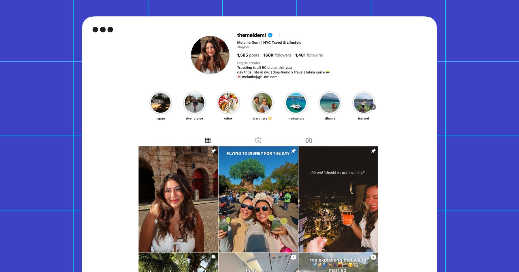 Screenshot of Mel Demi's Instagram profile