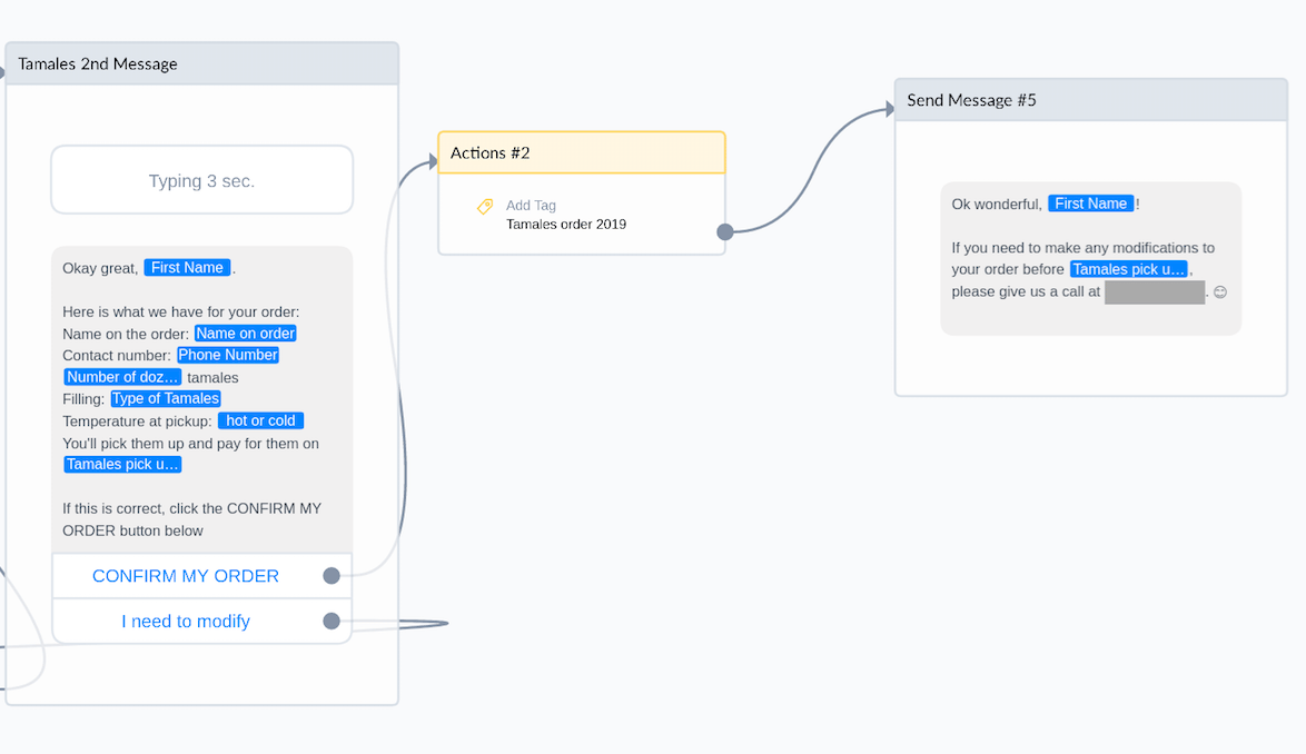 Summary for Restaurant Order inside Messenger