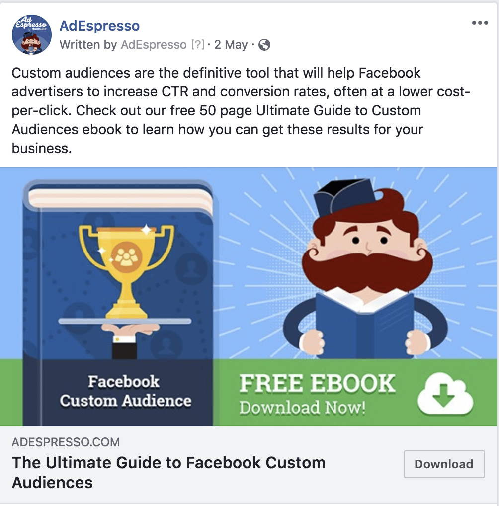 AdEspresso Direct Reponse Facebook Ad Example | 6 Direct Response Marketing Examples to Try Now