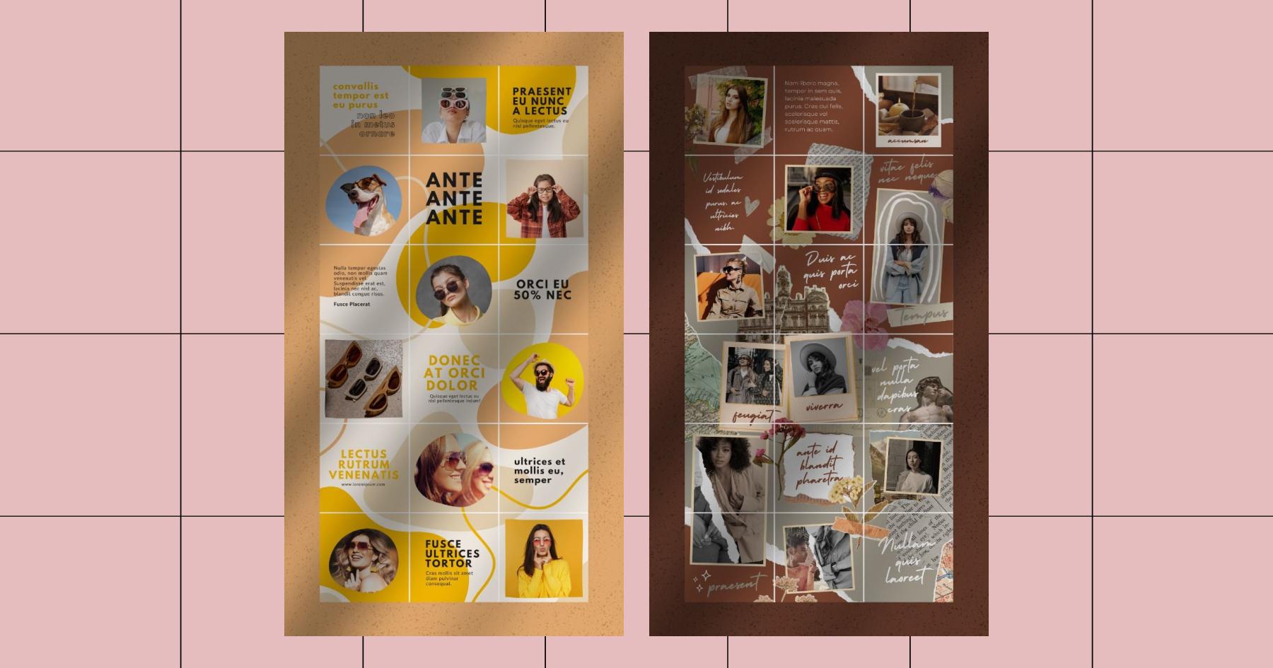 Screenshots of examples of Instagram grids that create puzzles