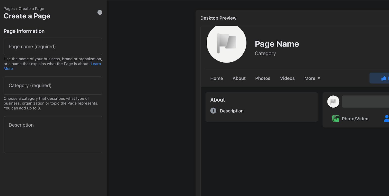 create a facebook page