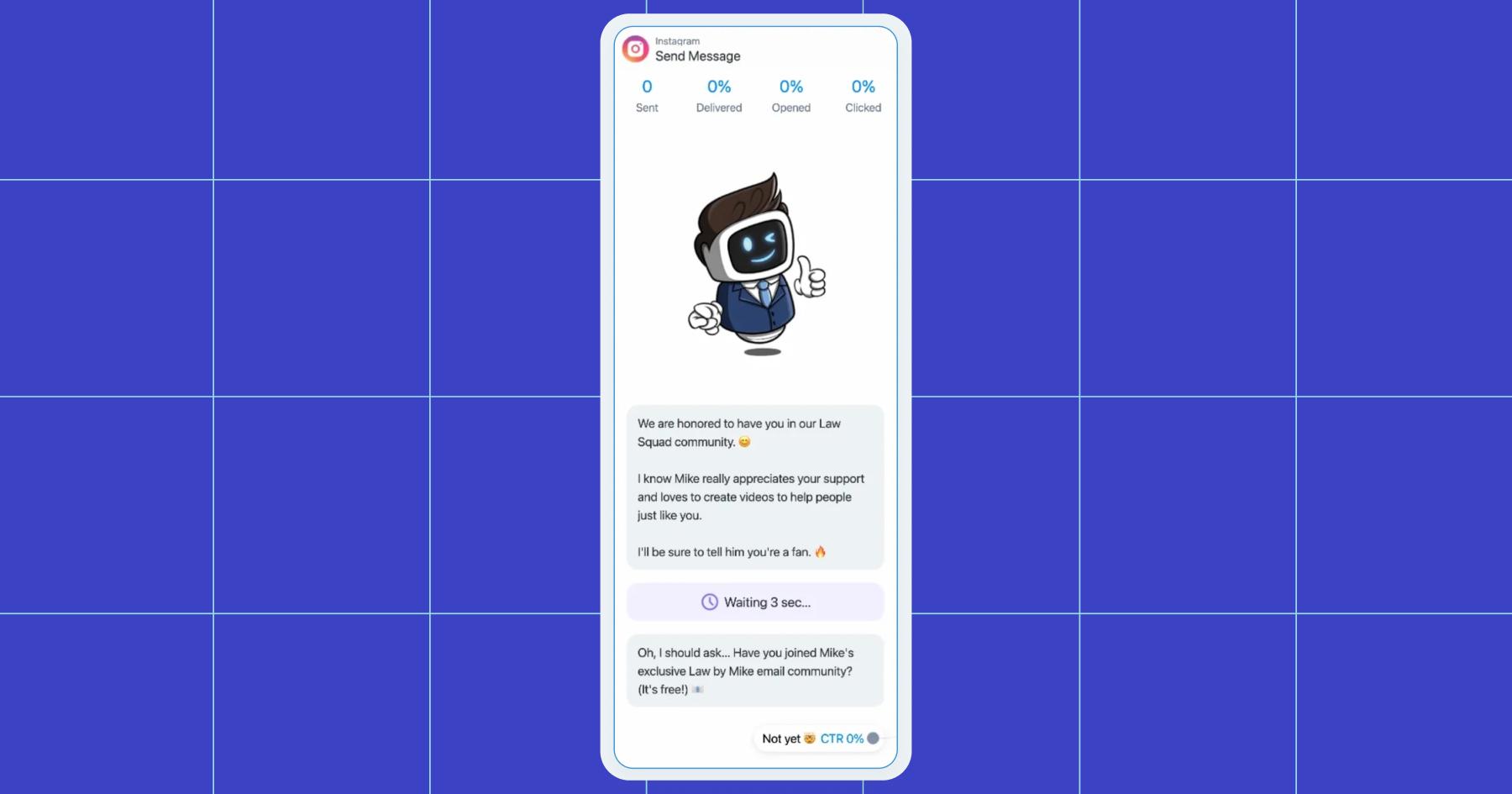 Screenshot of RoboMike welcome message to the Law Squad community 