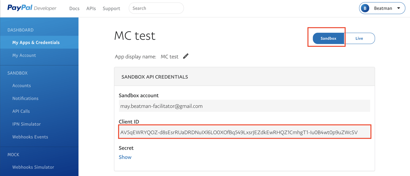 Getting Client ID credentials for Manychat and PayPal integration