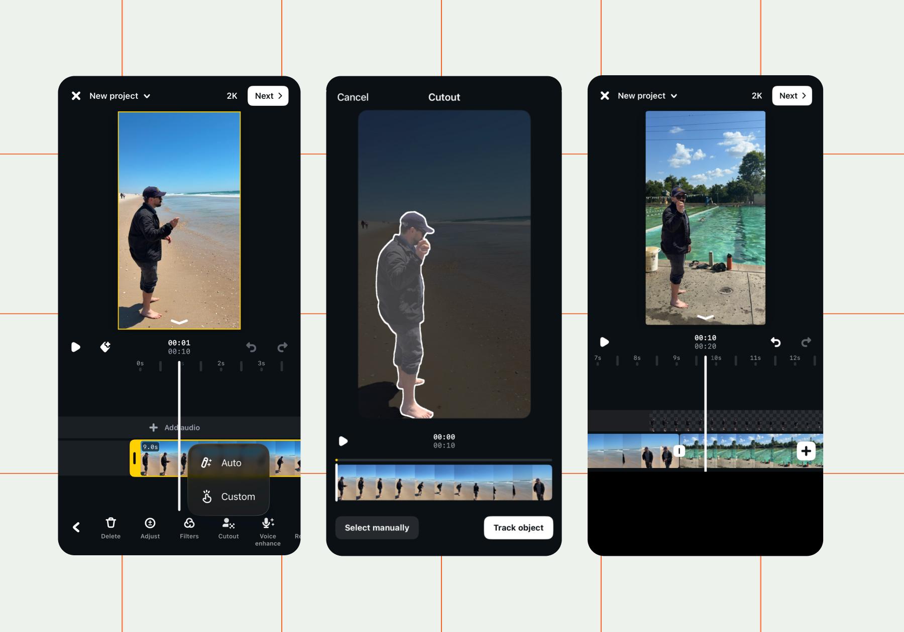 Screenshot of options on the Instagram Edits app