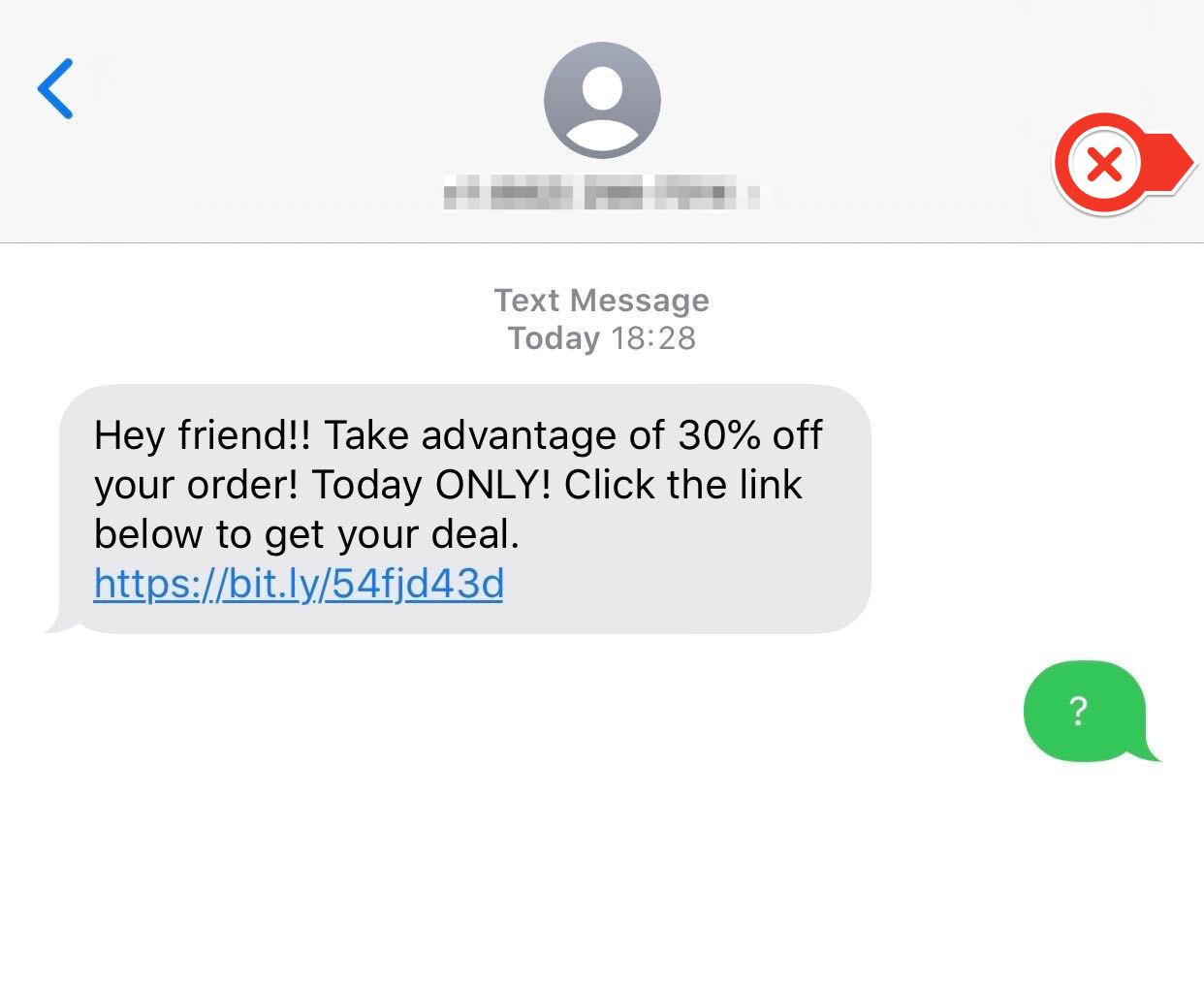 example of bad SMS message