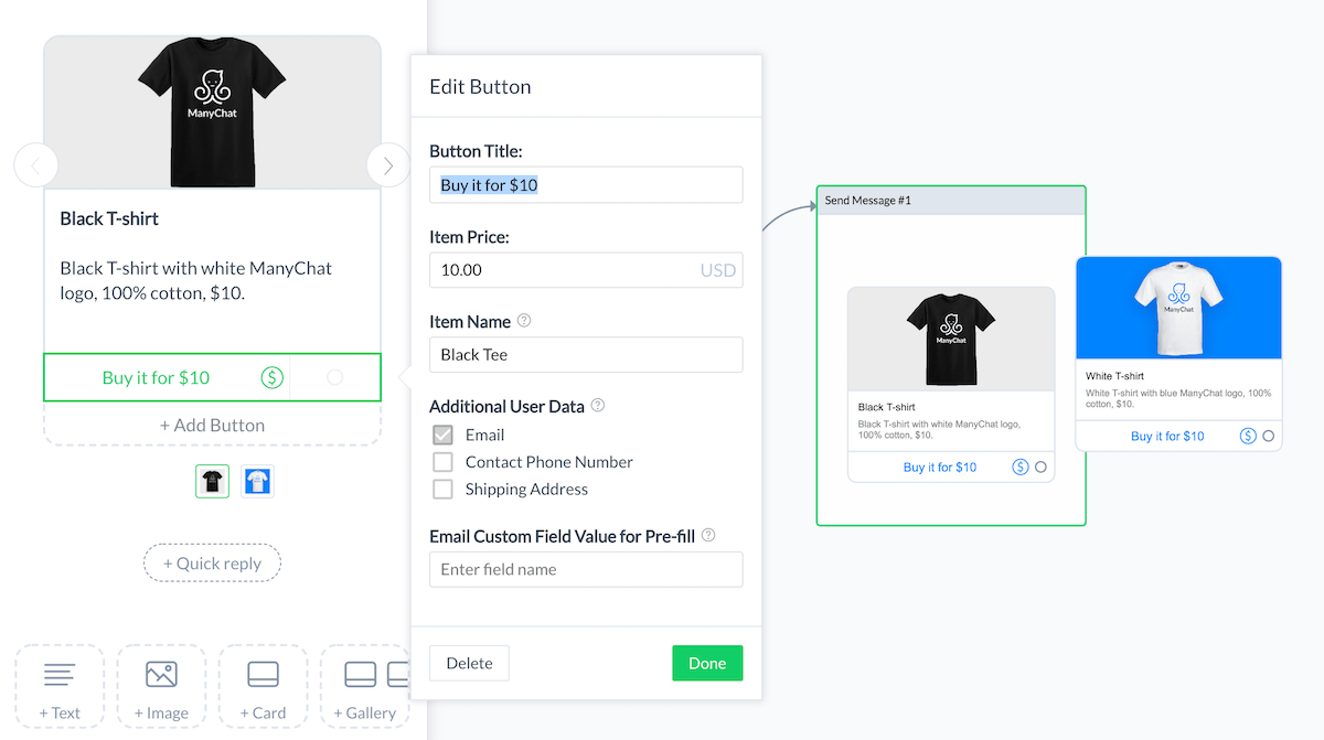 add a product in manychat payments dashboard