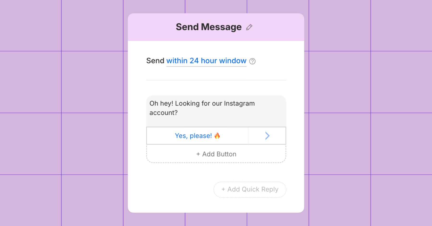 Screenshot of message reading "Oh hey! Looking for our Instagram account?"
