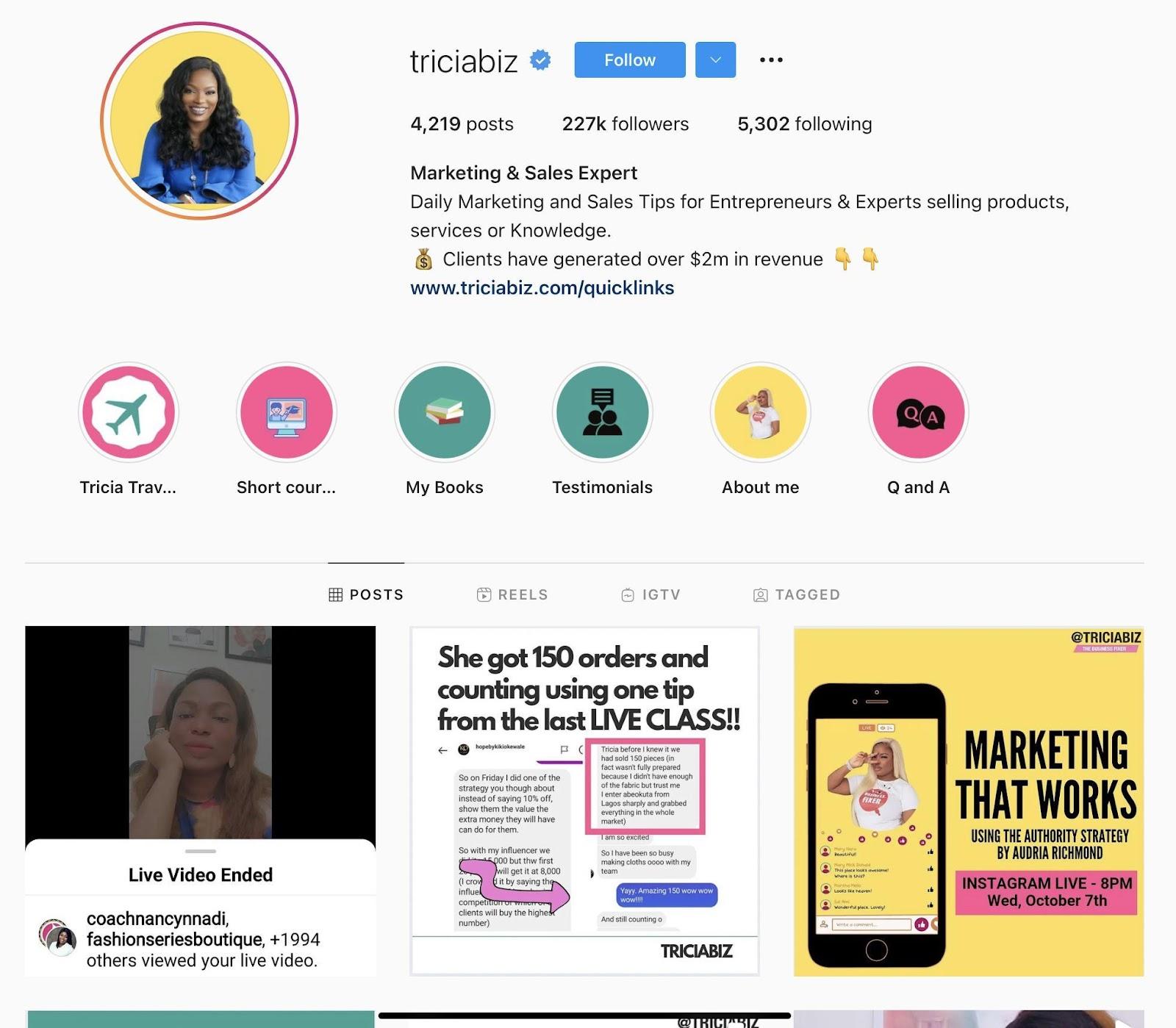 triciabiz instagram profile 