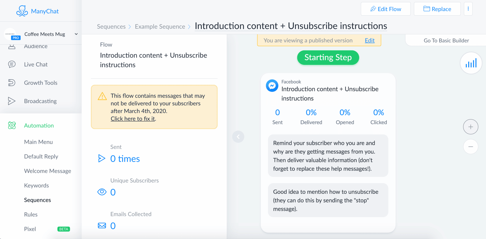 Manychat Sequence Onboard