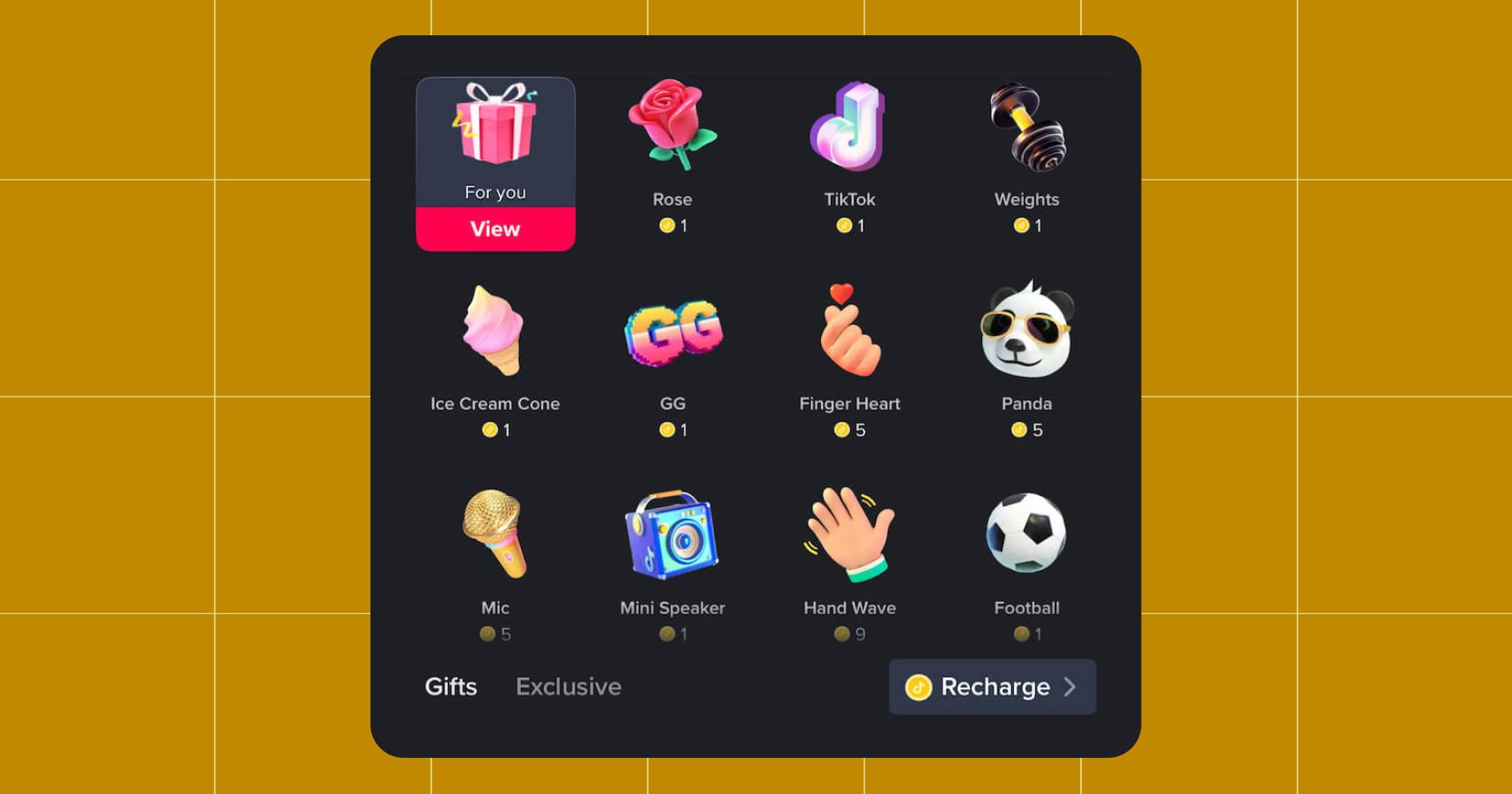 Screenshot of TikTok gift options